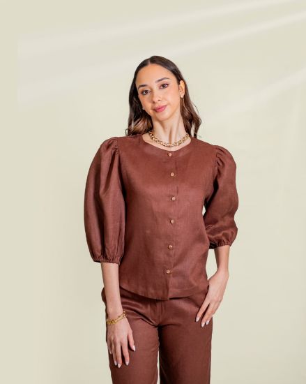 Imagen de Camisa Milena Lino Chocolate