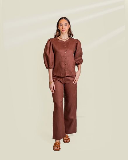 Imagen de Pantalón Milena Lino Chocolate